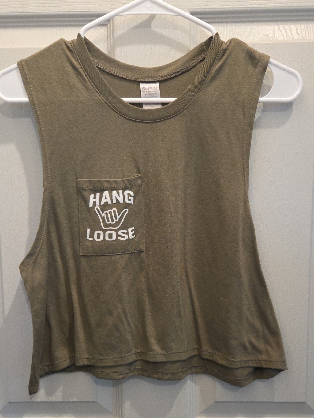 3/$10 Unbranded Olive Graphic Crop Tank with Pocket